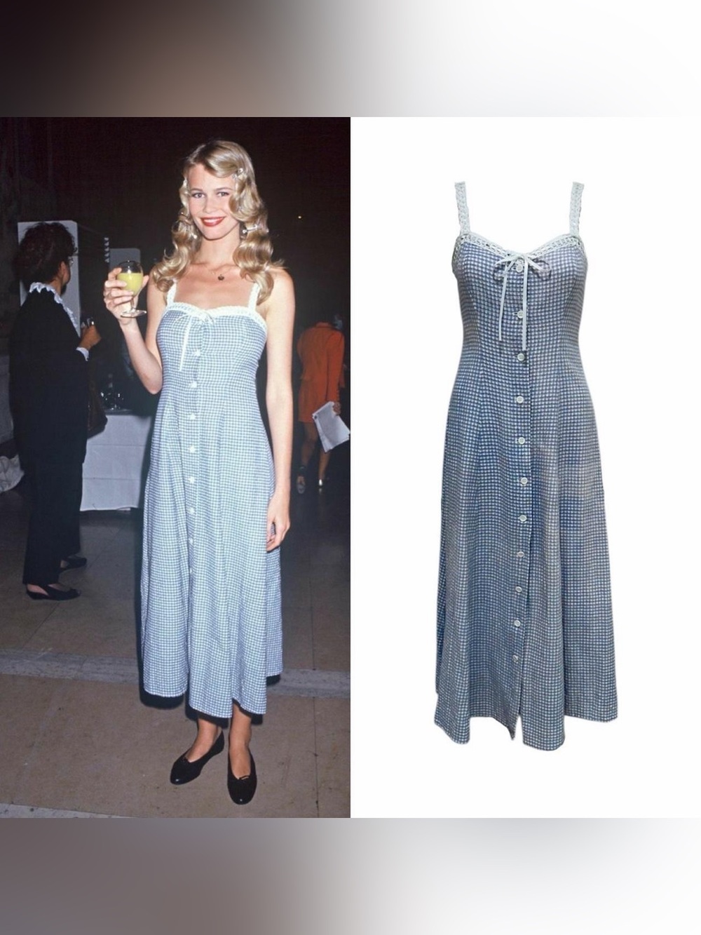 Donna Karan 1990s Gingham Button-Down Dress - As Seen On Claudia Schiffer